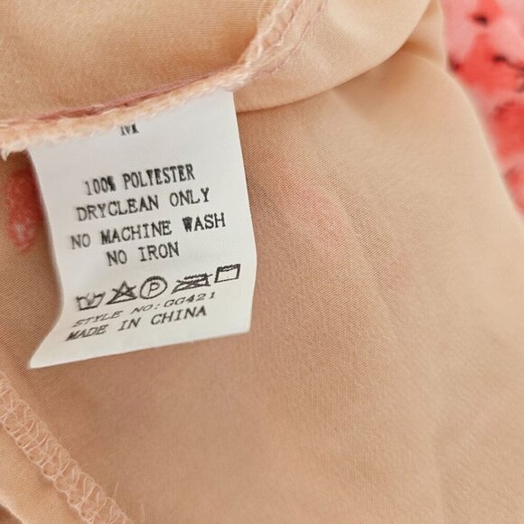GeeGee Pink Floral Short Slv Blouse Sheer Lightweight Button Front Top Womens M - Picture 8 of 9